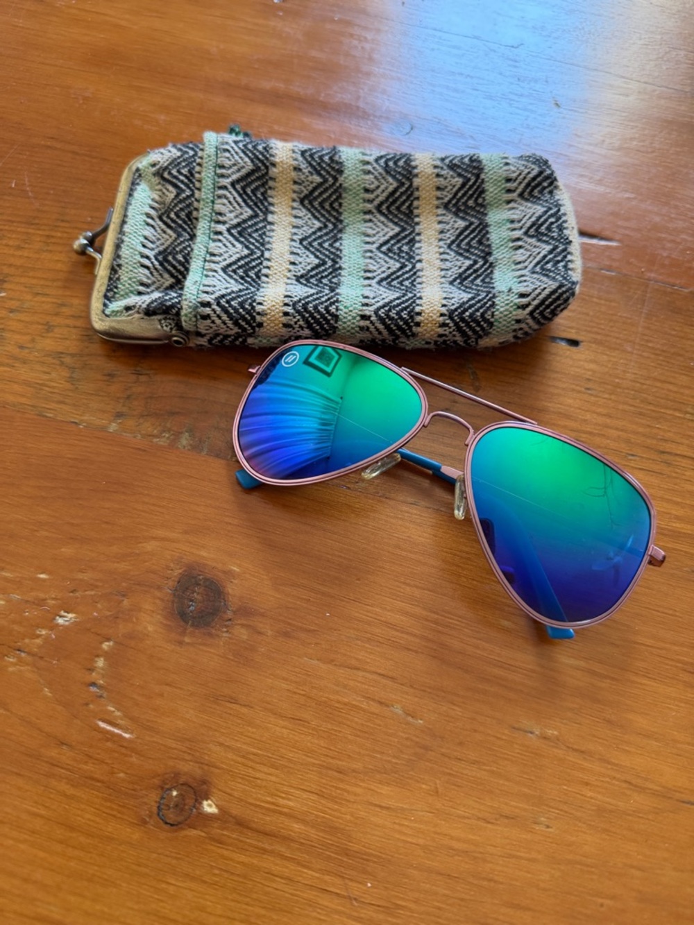 Mirrored Aviator Sunglasses in Blue-Green Lenses-Polarized